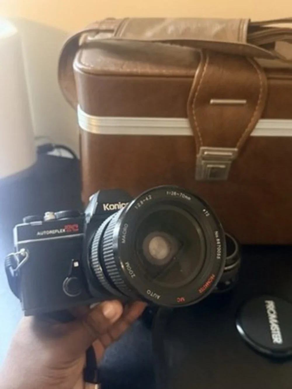 Konica Autoreflex TC 35mm SLR Film Camera Kit w/ 28-70mm Lens, Flash & Case